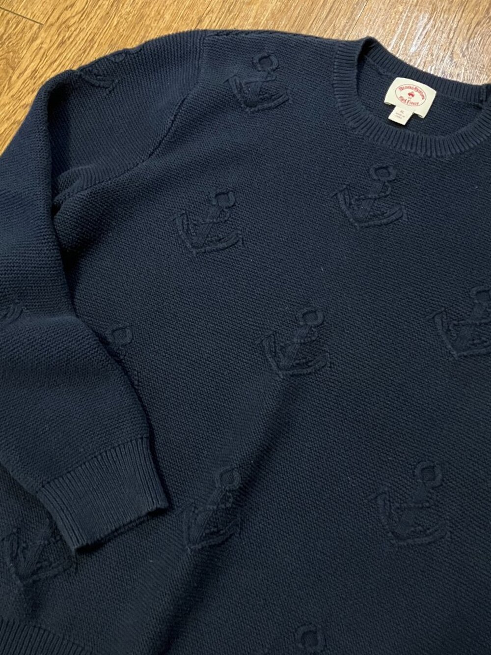 Brooks Brothers Sweater Blue Cotton Textured Anchor Knit